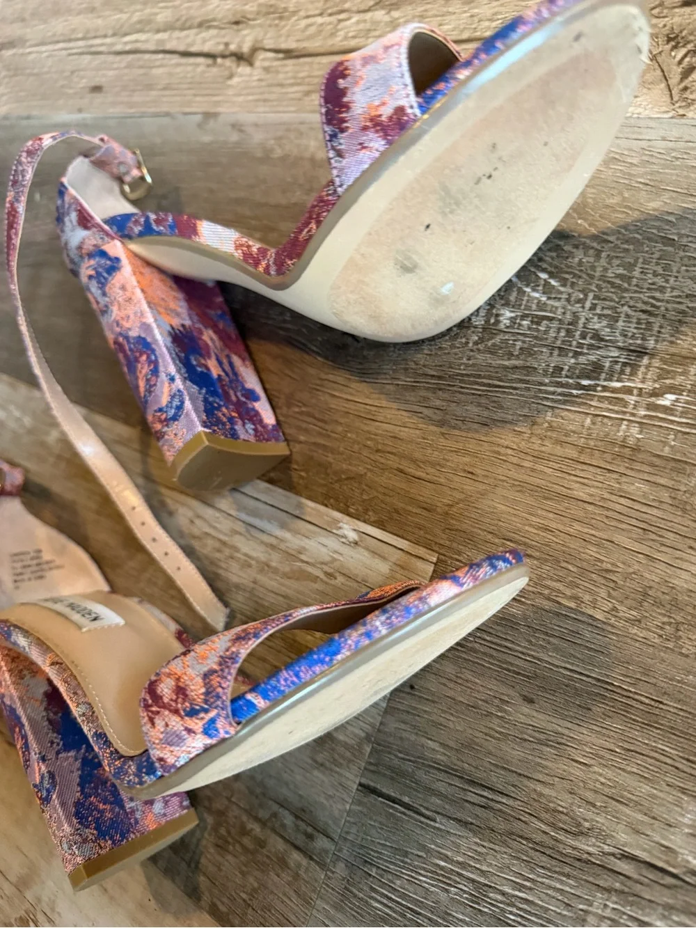Steve Madden Pink and Blue Floral Block Heel Sandals